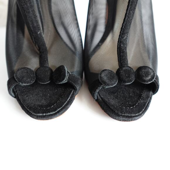 Nicholas Kirkwood Quantum Black Suede Mesh Peep-Toe High Heel Booties - Picture 5 of 11